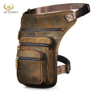 Épais Crazy Horse cuir hommes conception 8 tablette Messenger sac Vintage voyage Fanny taille ceinture Pack goutte jambe cuisse sac mâle 3111 240117