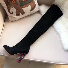 Botas de tobillo de diseñador para mujer Moda Pie de cuero Zapatos de tacón alto con parte inferior de cuero suave Mostrar fiesta Boda Botas de barril alto ajustadas Caja a juego 35-41