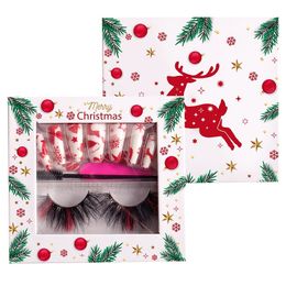 Épais bouclés couleur vison faux cils et faux ongles ensemble de Noël Messy Crisscross fait à la main réutilisable 3D faux cils pleine bande Extensions de cils maquillage