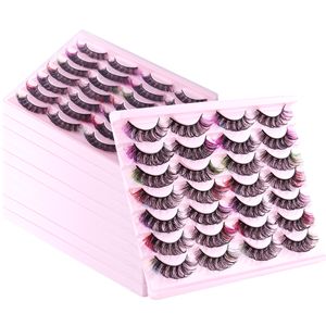 Pestañas postizas coloridas rizadas gruesas 14 pares Set D Rizadas hechas a mano reutilizables multicapa 3D pestañas postizas Extensiones de pestañas vívidas naturalmente suaves