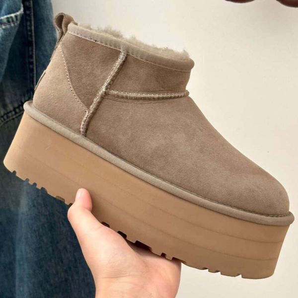 Bota de diseñador gruesa Fondo de oveja Castaño Ultra Mini Invierno Tobillo Piel de oveja Piel Tasman tazz Botines Lana de piel de oveja Zapatos de plataforma cálidos de corte bajo Zapatillas Mocasín