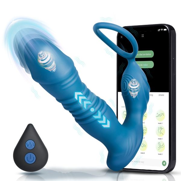 Masseur de la prostate de gode épais vibrateur anal poussant l'application mâle anal bouchon poussant vibrant 9 modes avec anneau de bite vibratrice mâle toys pour hommes