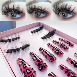 Dikke wimperverlenging Afgewerkte pers op nagels Set 8D Herbruikbare pluizige volledige stripwimpers Nagelschoonheid Lash-combinatieset Juego De Combinacion De Unas Y Pestanas