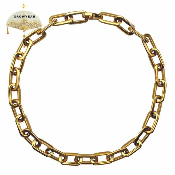 Collier en acier inoxydable pour hommes et femmes, chaîne à maillons rectangulaire épais et arrondi, couleur or, bijoux à la mode, 1 pièce, 240119