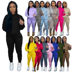 Pantalones de chándal de lana gruesa con capucha Top Track Suit Mujeres Conjunto de jogging de 2 piezas Trajes Jogger Sport Conjunto de chándal de dos piezas 240105