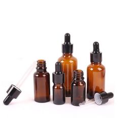 Botellas de embalaje cosmético de vidrio grueso marrón 5-100 ml con pipeta y tapas negras GKSIV SVJBL