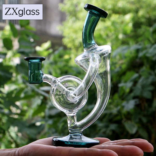 Verre épais Dab Rigs Conception de roue Recycleur clair Bang en verre Borosilicate Percolateur Narguilé pour fumer Dabber avec joint de bol de 14 mm Bleu Vert Noir