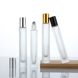 bouteilles de rouleau en verre épaisses 10 ml bouteilles à rouleaux givrés pour huiles essentielles bouteilles à rouleaux en verre avec bouchons pour les voyages, le parfum et le brillant à lèvres