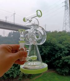 Dikke glazen water Bong Hookahs Groene olie Dab Rig Shisha Dubbele donutwaterrecycler met 14 mm gewricht