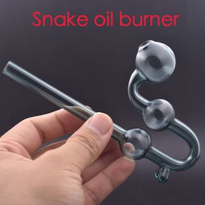 Tuyau de brûleur à huile d'eau capiteuse épaisse Forme de serpent coloré Mini pipes à fumer en verre artisanal pour bang à eau avec support à points à double équilibre