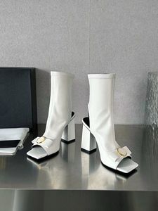 Bottes hautes à talons épais avec bout rond en cuir pleine fleur de 10.5cm, chaussures d'extérieur à la mode pour femmes 35-41