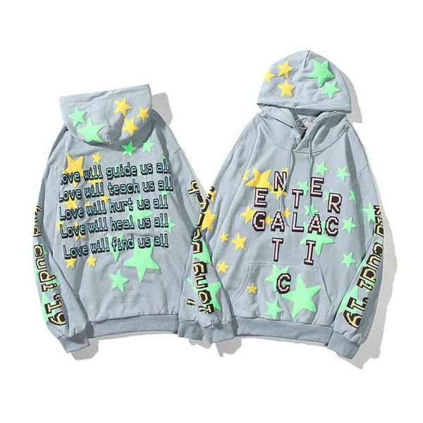 Material grueso Planta Mercado de pulgas Sudadera con capucha Kid Cudi Enter Sudaderas con capucha galácticas Estrellas verdes fluorescentes CPFM.XYZ Sudaderas Hombres Mujeres T220722