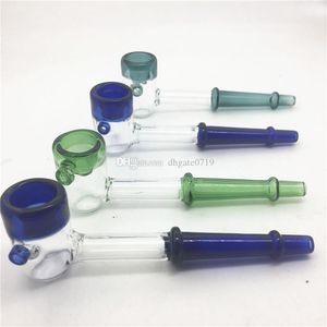 Pipe en verre à poignée épaisse, petite pipe à main, cuillère bleue, barboteur, anti-déversement, Bong, livraison gratuite