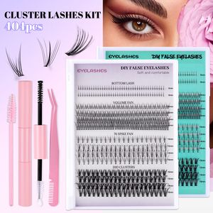 Dikke natuurlijke clusters Kit 404 PCS DIY gesegmenteerde wimperverlenging Soft Light Bottom Lash Handgemaakte herbruikbare individuele wimpers