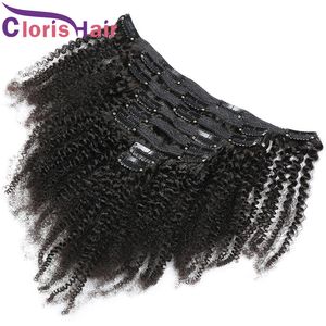 Afro épais coincement bouclé croie cru vierge indienne dans les extensions 100% de boucles naturelles de cheveux humains Clips sur tissage 8pcs 120g / set 8-22 pouces