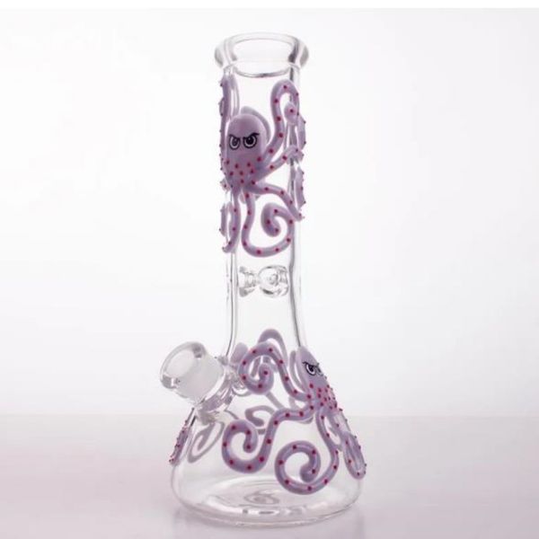 Pulpo grueso Vaso de precipitados Bong Cachimbas Bongs de 12 pulgadas Pintura a mano Pulpo Tuberías de agua de vidrio dap rig Rosa Púrpura bong Cachimba