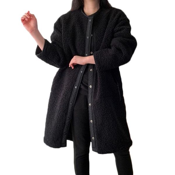 Parkas gruesas para mujer, chaqueta de invierno 2021, abrigo holgado de lana de cordero, para estudiantes, de tamaño medio, largo, acolchado de terciopelo, NS2223, para mujer