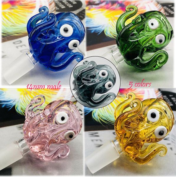 Grueso Pyrex Animal Bowl pipas de agua 14 mm Hombre Serpiente azul Pulpo Cocodrilo Hierba Tabaco Bong Cuencos Tubos de agua de vidrio Bongs