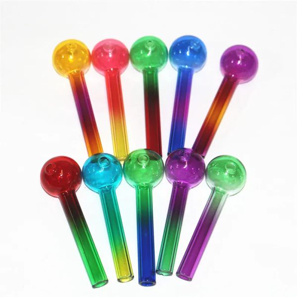 Grueso Pyrex Color de fumar Tubo de vidrio Tubos de mano de agua Cachimbas 4 pulgadas Bong de uñas colorido Quema Verde Rosa Amarillo Azul colores al por mayor LL