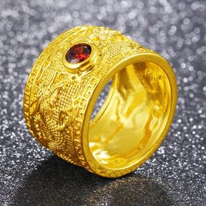 Bague épaisse bande Double motif Dragon or jaune 18 carats rempli classique femmes hommes bague taille 6305U