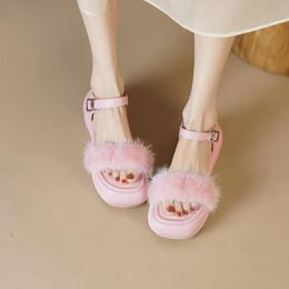 Thick Sandals High CM Women Summer Heels Elegant Footwear Lady Fashion Dress Platform Shoes LX 810