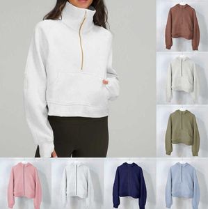 Sweat à capuche de yoga pour femmes épaisses Scuba Lulus Plus Vestes de velours Automne et hiver Sweats à capuche Sports Demi-fermeture à glissière Pull de designer Terry Mode classique 99ess