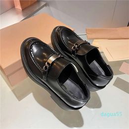 Lefu – chaussures simples en cuir noir pour femmes, semelle épaisse, Style britannique, petites chaussures d'été JK, 2024