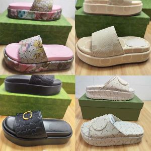 Denim platform glijdt sandalen canvas slipper multicolor linin stof luxe ontwerper sandaal dame dia glijplatform wig regenbogen zomer slippers voor vrouwen