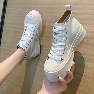 Dik-zolen hoog-top witte platte schoenen met lace-up front enkele schoenen dames herfst 2021 nieuwe wig hiel vrouwen sportschoenen Y0907