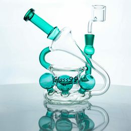 Concentré vert foncé Dab Rig Inline Percolateur Bong en verre Bubbler avec 14 mm Banger Bent Neck Tuyaux d'eau diffusés Recycler Oil Rigs Shisha