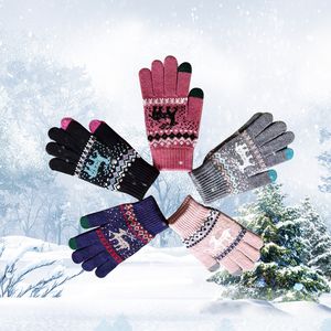 Gants épais pour écran tactile cerf jacquard tissage femmes enfants conduite cyclisme ski hiver chaud doigts complets gants sports de plein air dames filles accessoires de mode