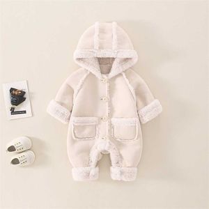 Dicke warme Säuglingsbabyoverall mit Kapuze innen Fleece Junge Mädchen Winter Herbst Overalls Kinder Oberbekleidung für Kinder Schneeanzug Strampler 220107