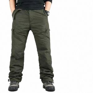 Pantalon cargo militaire épais chaud pour hommes hiver double couche polaire salopette décontracté Cott Rip-Stop tactique Baggy pantalon thermique D9Ne #