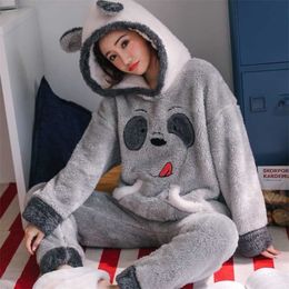 Dikke warme pyjama voor vrouwen fluwelen pijamas mujer invierno flanel nachtkleding home pak pyjama femme thuis kleding dier pyjama 211112