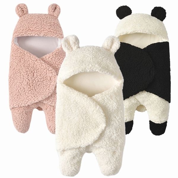 Épais chaud en peluche emmailloter dessin animé panda modélisation nouveau-né bébé dormir Wrap couverture photographie Prop pour bébés garçons filles 210309