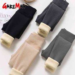 Dikke Warm Winter Leggings voor Dames Hoge Taille Velvet Plus Size Gray Pants Fleece Thermal 210428