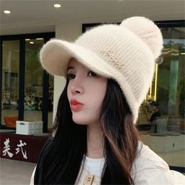 Casquette de Baseball épaisse et chaude en fourrure de lapin pour femmes, chapeau tricoté Simple de Style coréen, vente en gros, Winfer de luxe, 240116