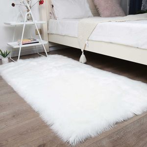 Dikke witte tapijt zachte vacht voor woonkamer pluche kleed slaapkamer imitatie wol pluizige vloer tapijten raam