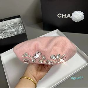 Béret d'hiver épais pour filles et femmes, chapeau de peintre, bonnet chaud avec strass