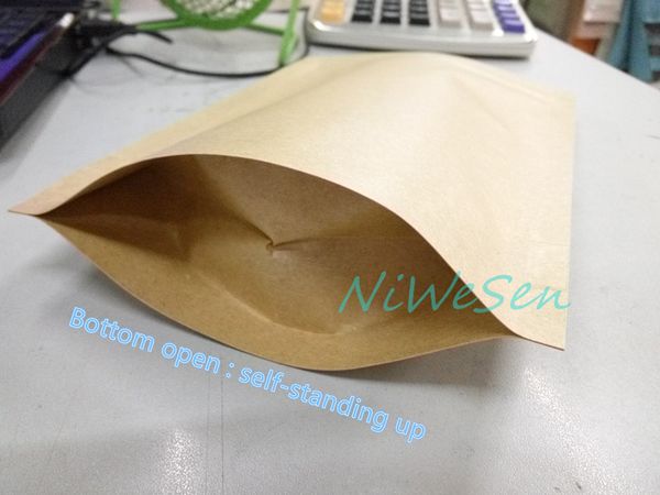 Espesar 10x15 + 3cm bolsa de papel kraft de papel de aluminio de pie-100pcs X bolsa ziplock de papel artesanal marrón con cremallera resellable, bolsas para alimentos secos