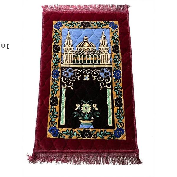 Tapis de prière musulman en cachemire épais Tapis de culte en chenille haut de gamme 110 * 70cm Tapis islamique Musallah Tapis anti-dérapant arabe CCE13785