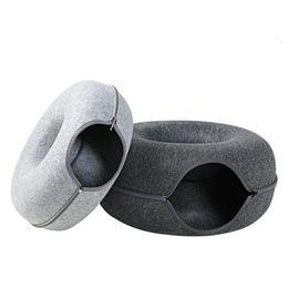 Espesar gato túnel cama 2in1 tubo casa para conejos gatito jugando escondite desmontable suave fieltro gato juguete interior escondite 240226