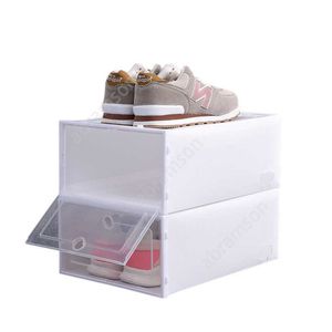 Espesar Caja de zapatos de plástico transparente Caja de almacenamiento de zapatos a prueba de polvo Cajas de zapatos transparentes con tapa Caja organizadora de zapatos apilables de color caramelo DBC DAA382