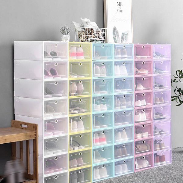 Ensemble de boîtes à chaussures transparentes épaisses, multicolores, pliables, rangement de chaussures en plastique transparent, étagère à chaussures pour la maison, organisateur, boîte d'affichage à pile