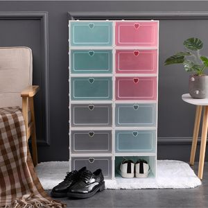 Clear Plastic Stackable Shoe Storage Box - Dustproof Thickened Flip Shoe Box, Solid Color Drawer Case Organizer for Home (VT1018)