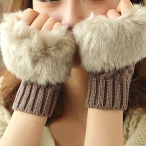 Dikke hand warme winterhandschoenen vrouwen halve vingerhandschoenen dames faux wollen haakhaak gebreide half vinger mitten pols warmer