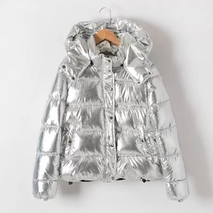 Chaqueta gruesa de invierno con capucha, Parka para mujer, abrigo informal plateado, Parka cálida de talla grande, chaqueta femenina, abrigo cálido de talla grande