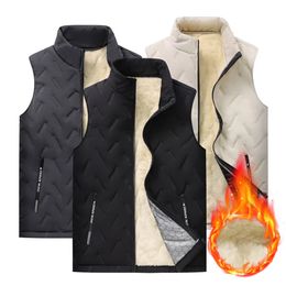 Épaissir agneaux laine hommes hiver gilet décontracté coupe-vent col montant sans manches manteau homme grand solide matelassé mode gilet 240202