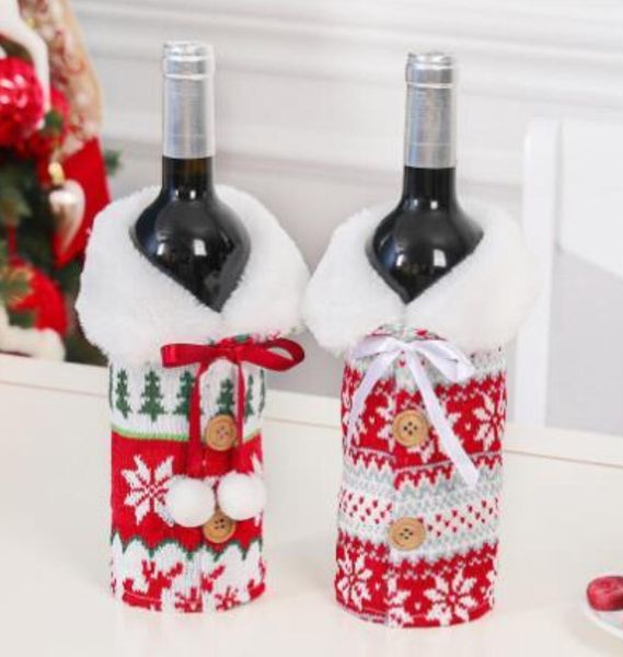NUEVO 2023 Cubiertas de botellas de vino de punto navideño Copo de nieve Árbol Botellas de vinos con cubierta de cerveza Bowknot Año Nuevo Decoración del hogar de Navidad GC1014