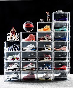 Verdickte Kunststoff-Sportschuhe, staubdichte Aufbewahrungsboxen, transparenter Sneaker, stapelbarer Organizer, Haushaltsbox, Ausstellungsschrank, großes Volumen